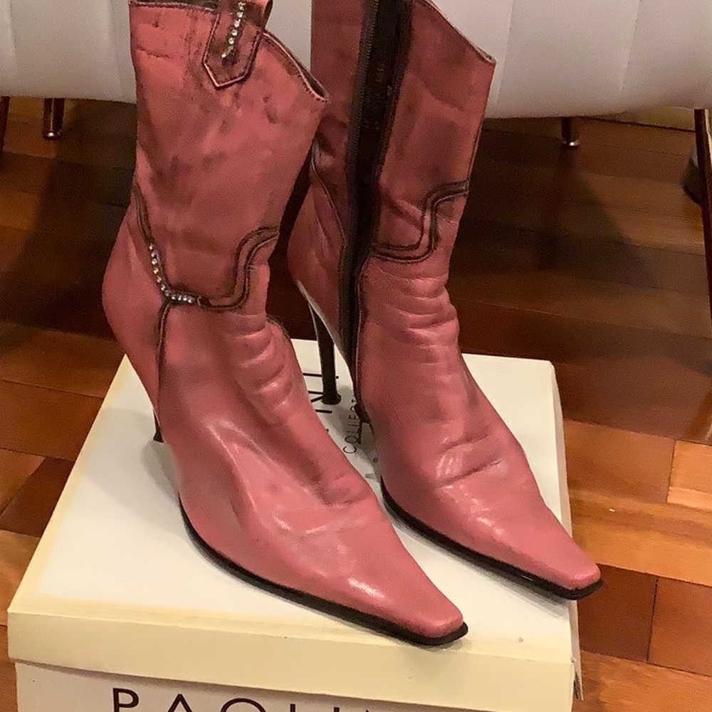 Pink Leather Women's Boots